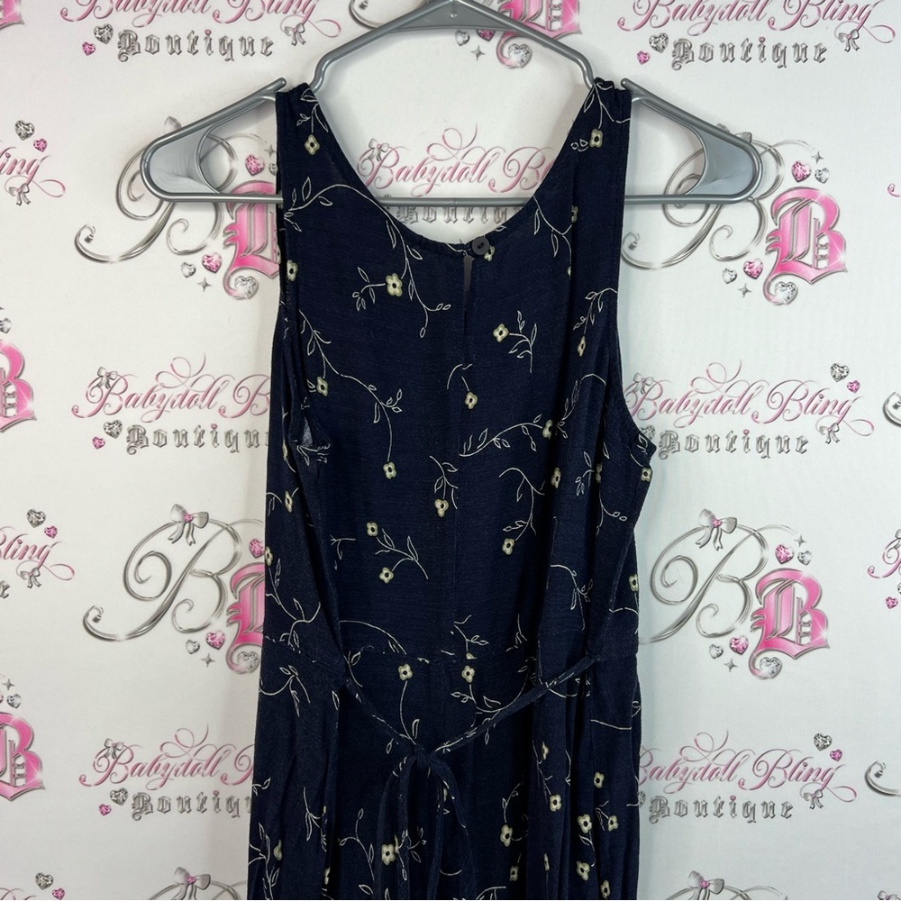Jessica dress maxi long vintage belted tie up ribbon bow Navy Floral Maxi Dress - Picture 13 of 16